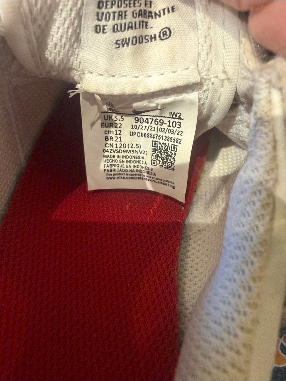 Nike Kids White Sneakers with Red Swoosh and Blue Trim - Picture 6 of 6